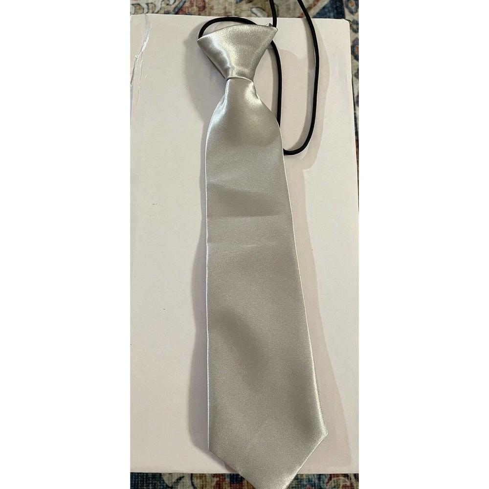 Pre-tied Elastic Silver Adjustable Neck Tie Baby Toddler Kids Boys Girls Child